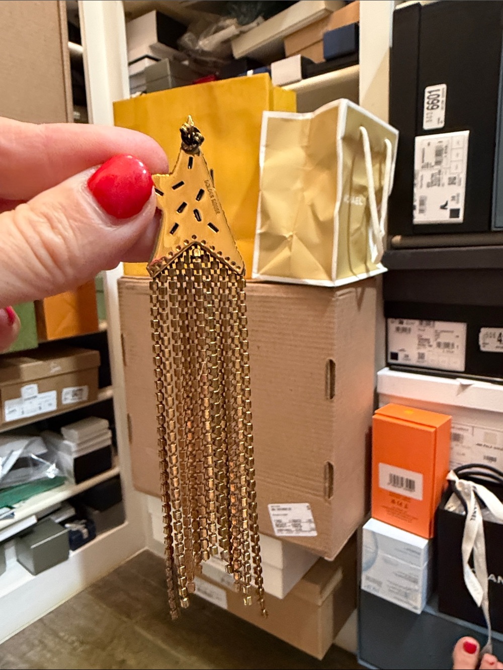Golden Goose Gold Crystal Star Fringe Drop Earrings - Picture 7 of 8